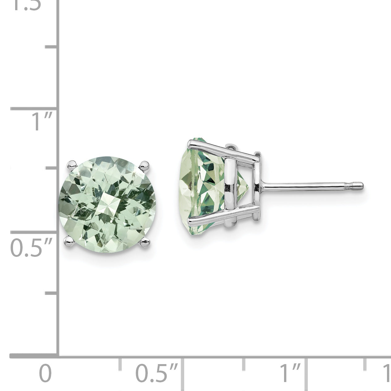 14kw 10mm Round Checker-Cut Green Quartz Earrings