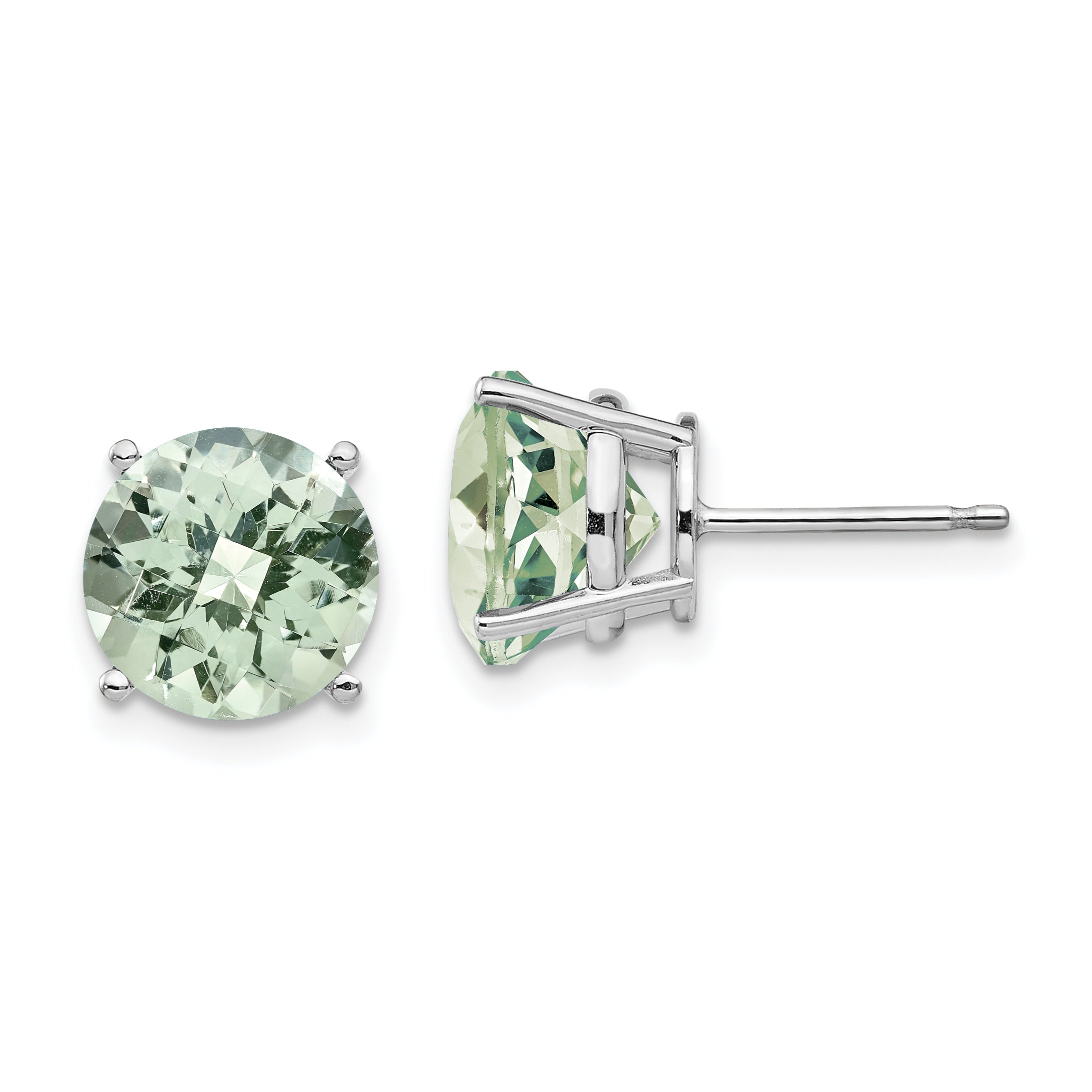 14kw 10mm Round Checker-Cut Green Quartz Earrings