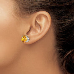 14k White Gold Citrine Round Stud Earrings