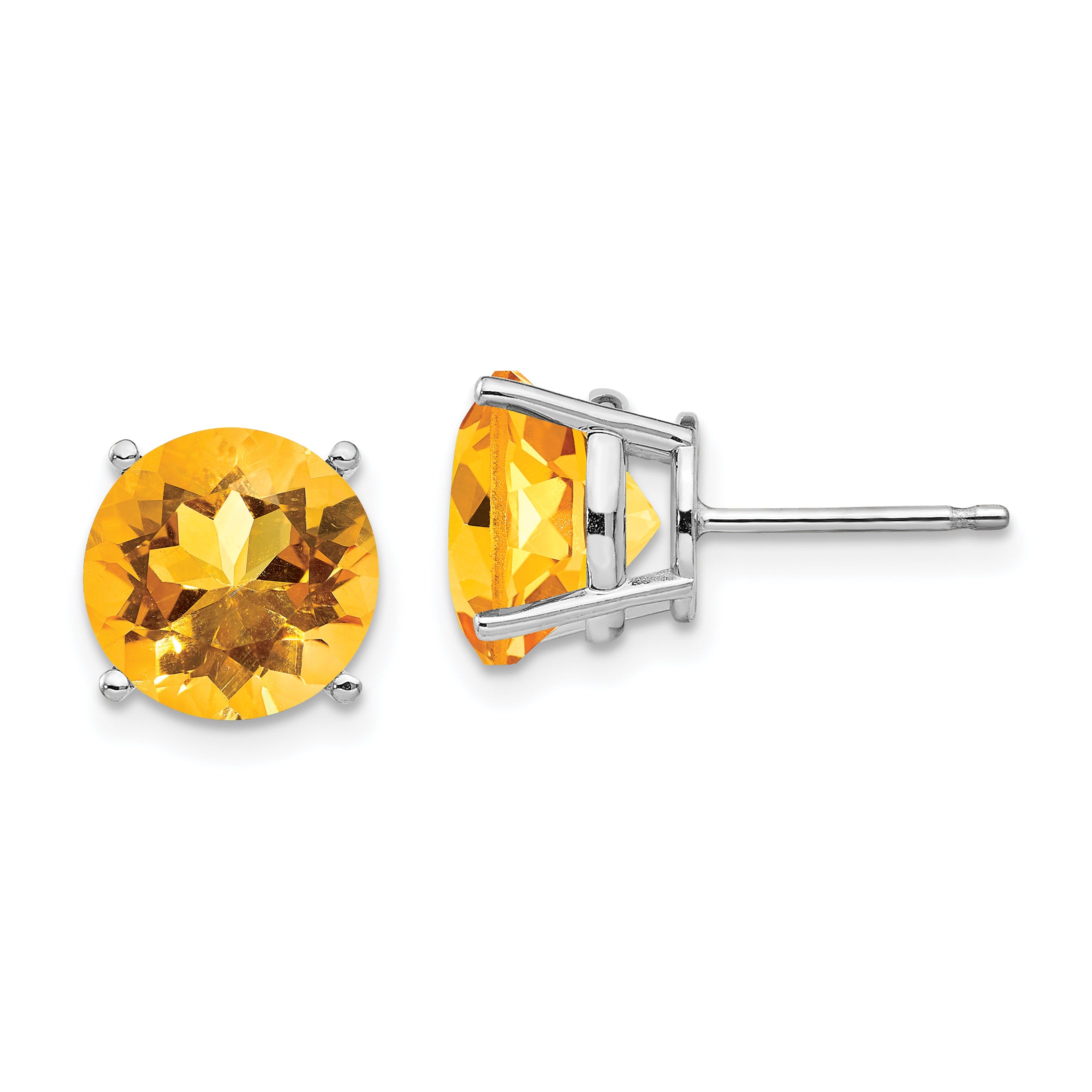 14k White Gold Citrine Round Stud Earrings