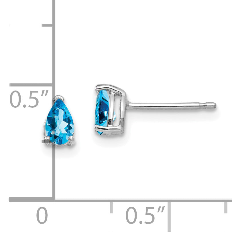 14k White Gold 5x3mm Pear Blue Topaz Earrings