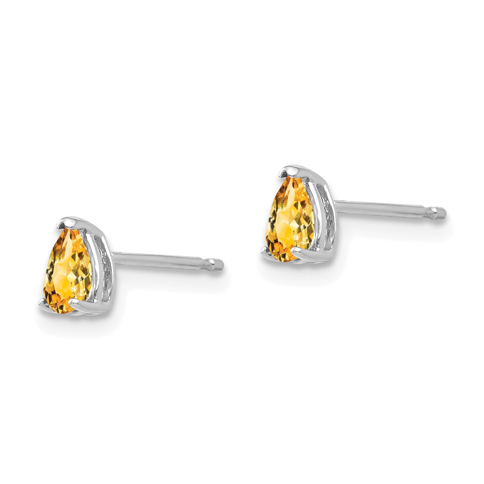 14k White Gold Citrine Pear Stud Earrings