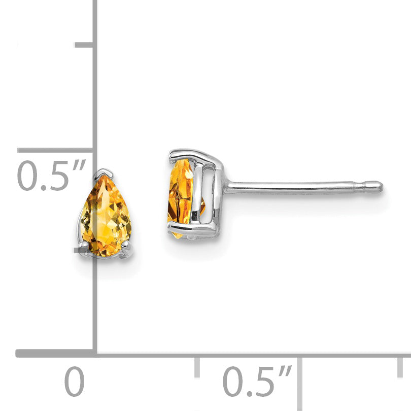 14k White Gold Citrine Pear Stud Earrings