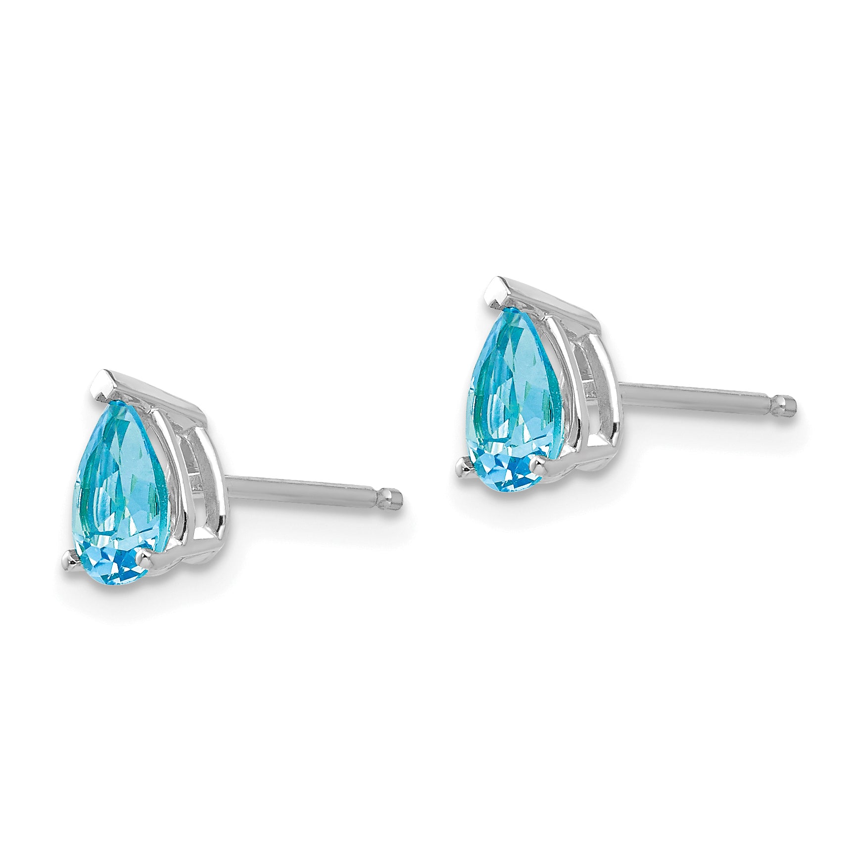 14k White Gold 6x4mm Pear Blue Topaz Earrings