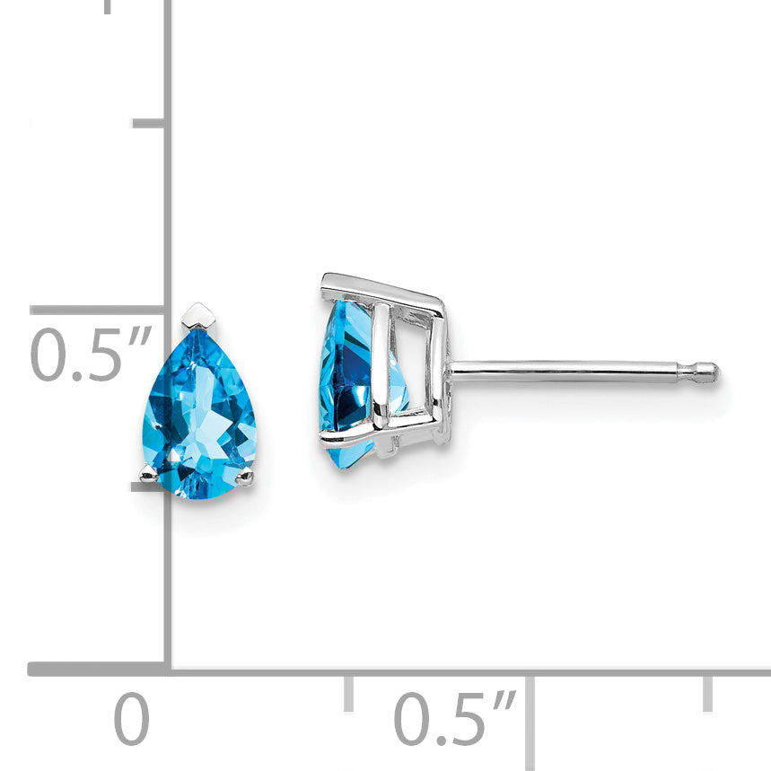 14k White Gold 6x4mm Pear Blue Topaz Earrings