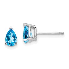 14k White Gold 6x4mm Pear Blue Topaz Earrings