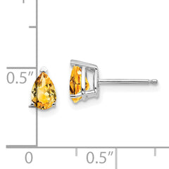 14k White Gold Citrine Pear Stud Earrings