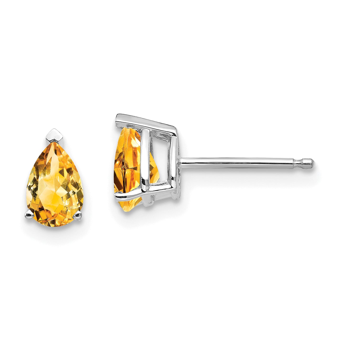 14k White Gold Citrine Pear Stud Earrings