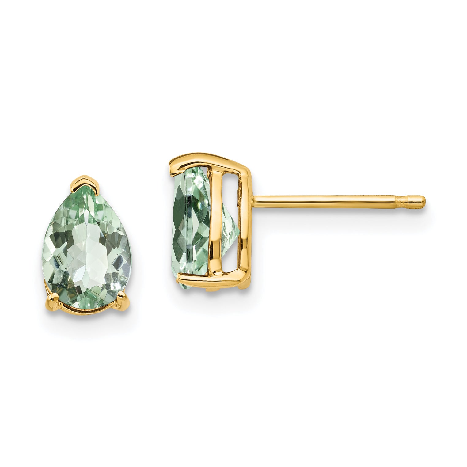 14k 7x5 Pear Green Quartz Earrings