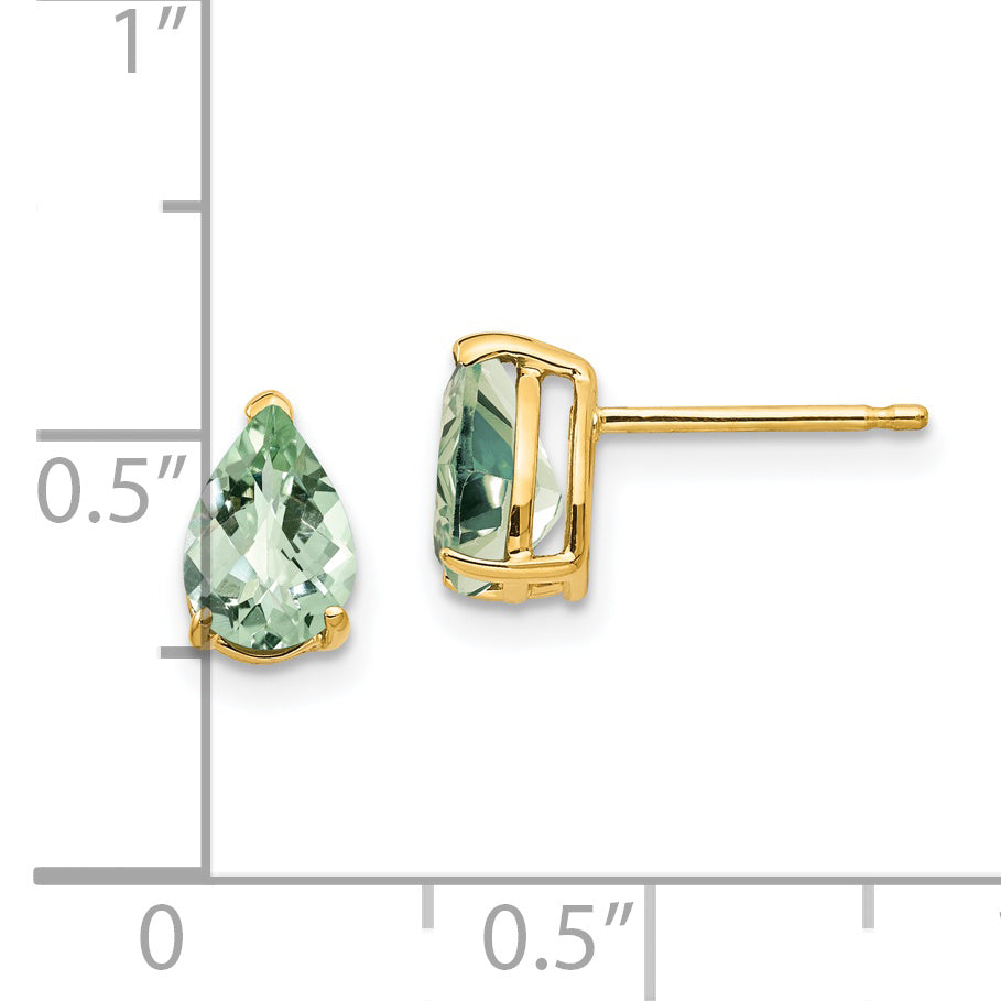 14k 7x5 Pear Checker-Cut Green Quartz Earrings