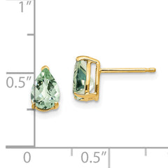 14k 7x5 Pear Checker-Cut Green Quartz Earrings