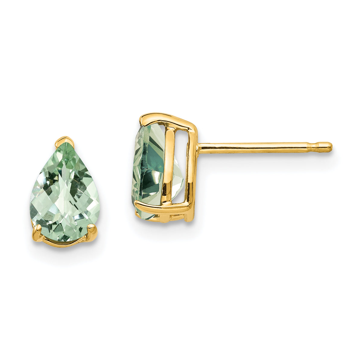 14k 7x5 Pear Checker-Cut Green Quartz Earrings