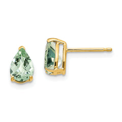 14k 7x5 Pear Checker-Cut Green Quartz Earrings