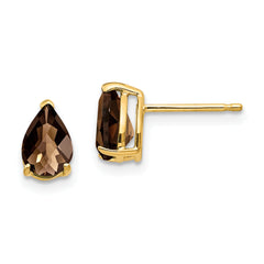 14k 7x5 Pear Checker-Cut Smoky Quartz Earrings