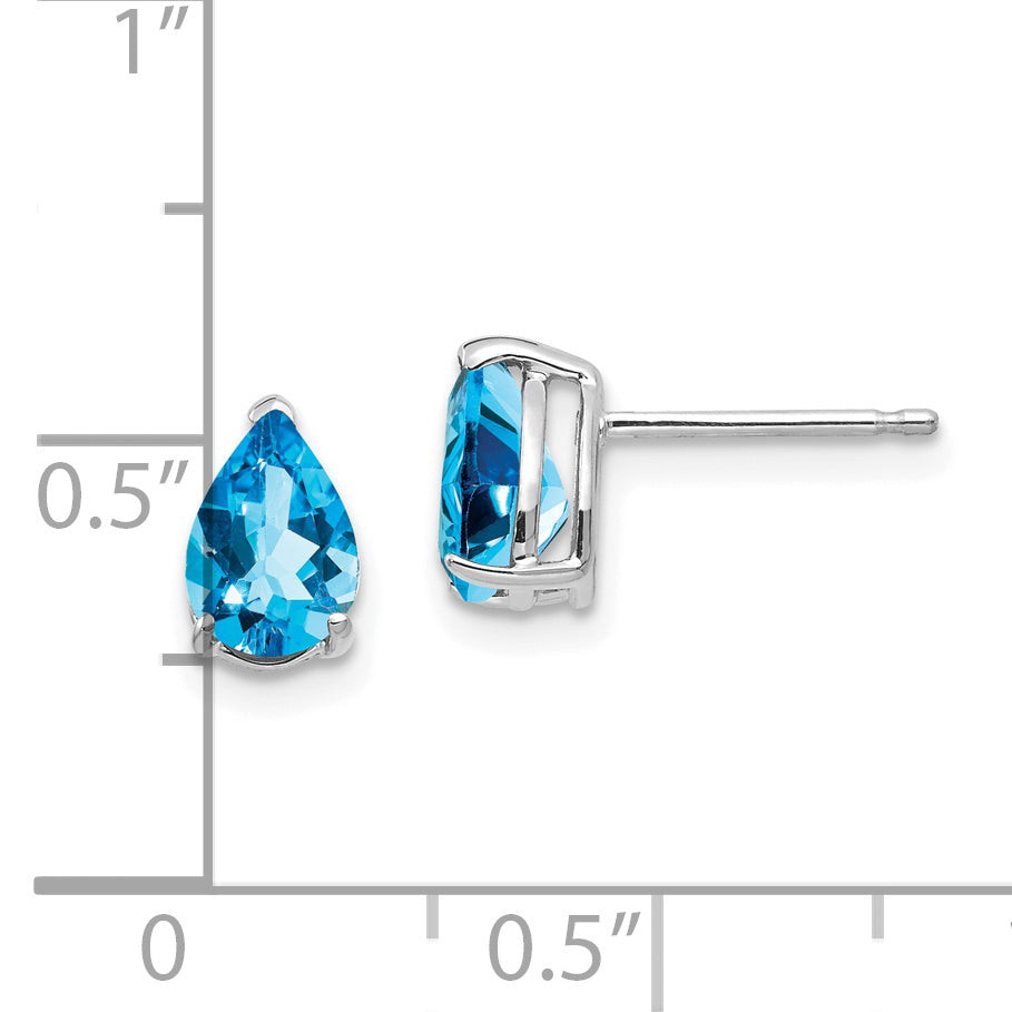 14k White Gold 7x5mm Pear Blue Topaz Earrings