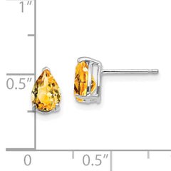 14k White Gold 7x5mm Pear Citrine Earrings