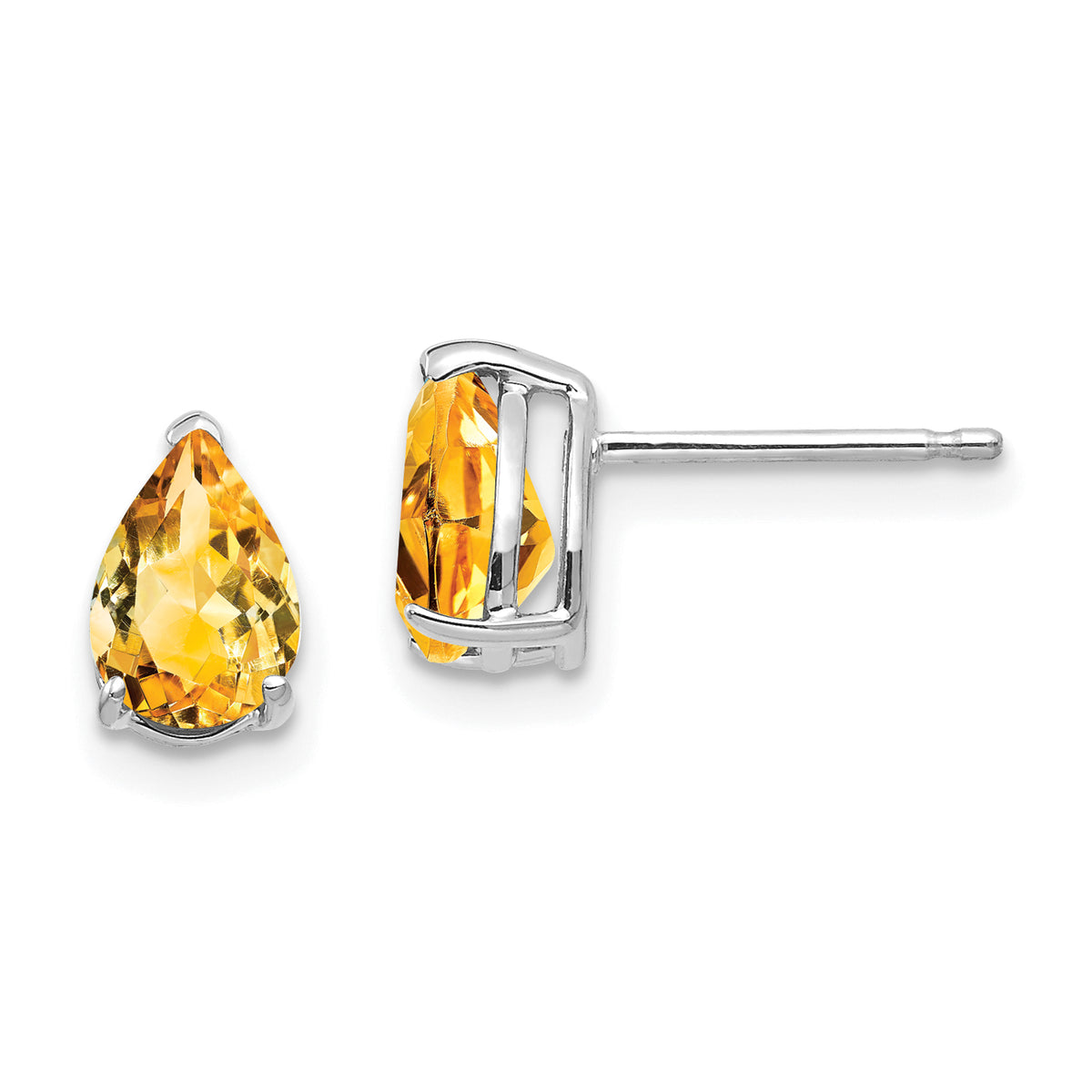 14k White Gold 7x5mm Pear Citrine Earrings