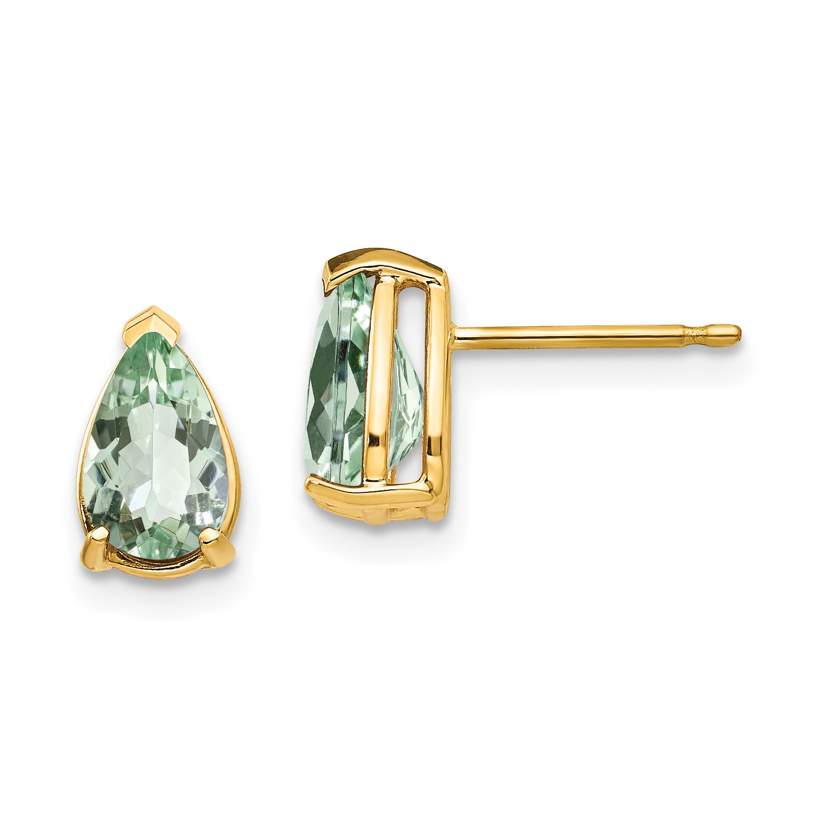 14k 8x5 Pear Green Quartz Earrings