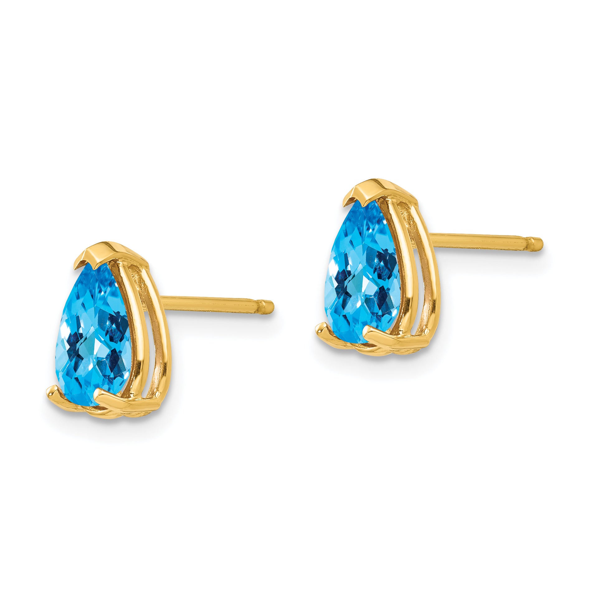 14k 8x5mm Pear Blue Topaz Checker Earrings