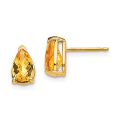 14k 8x5mm Pear Citrine Checker Earrings