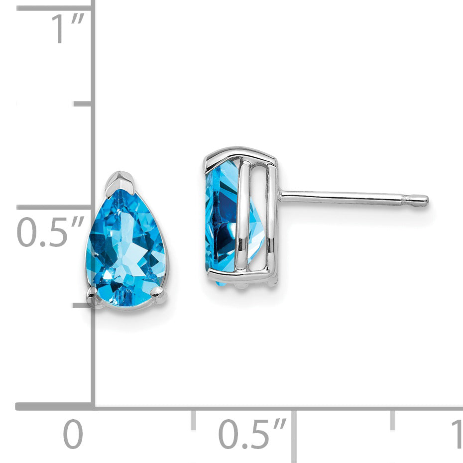 14k White Gold 8x5mm Pear Blue Topaz Earrings