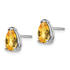 14k White Gold 8x5mm Pear Citrine Checker Earrings