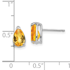 14k White Gold 8x5mm Pear Citrine Checker Earrings