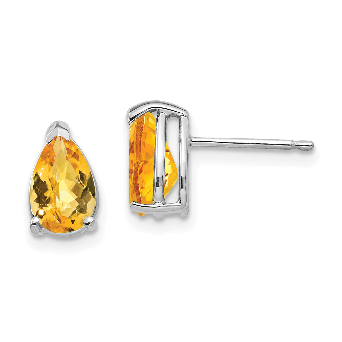 14k White Gold 8x5mm Pear Citrine Checker Earrings