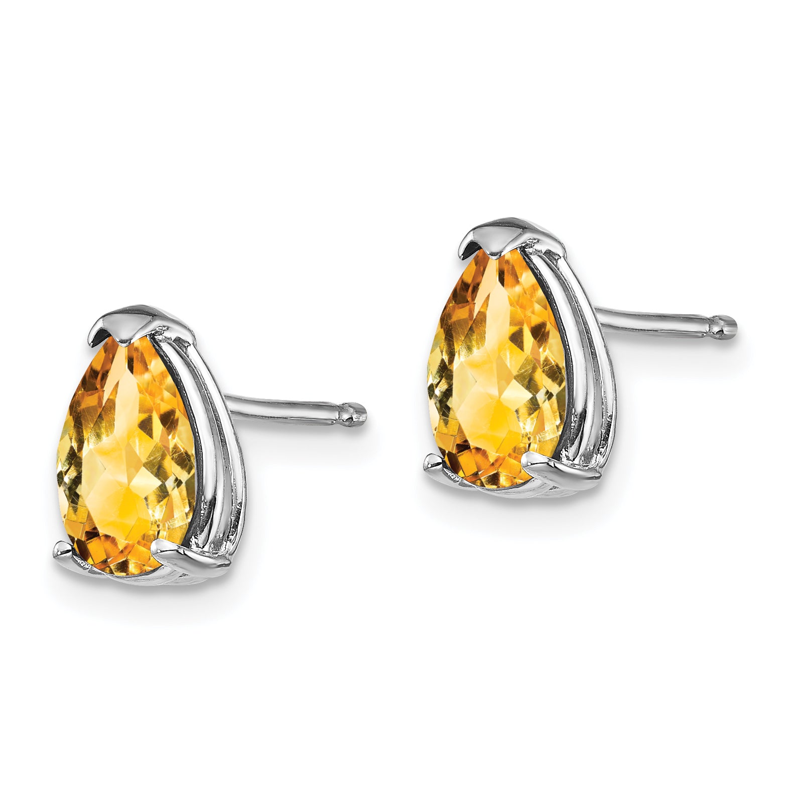 14k White Gold 8x5mm Pear Citrine Earrings