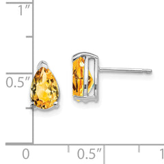 14k White Gold 8x5mm Pear Citrine Earrings