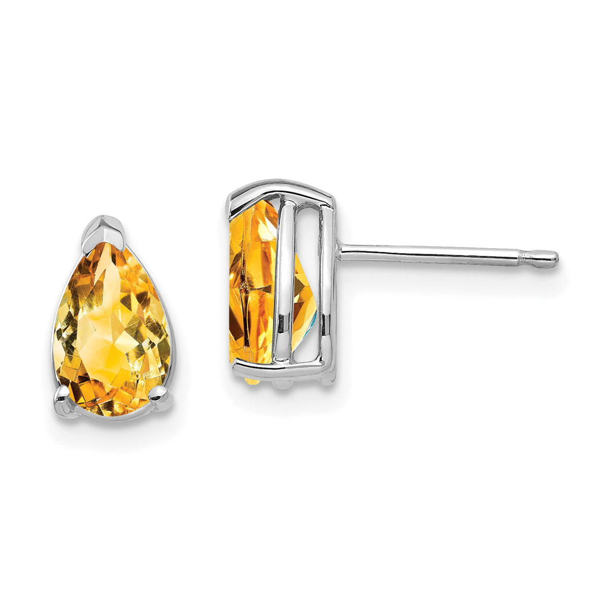 14k White Gold 8x5mm Pear Citrine Earrings