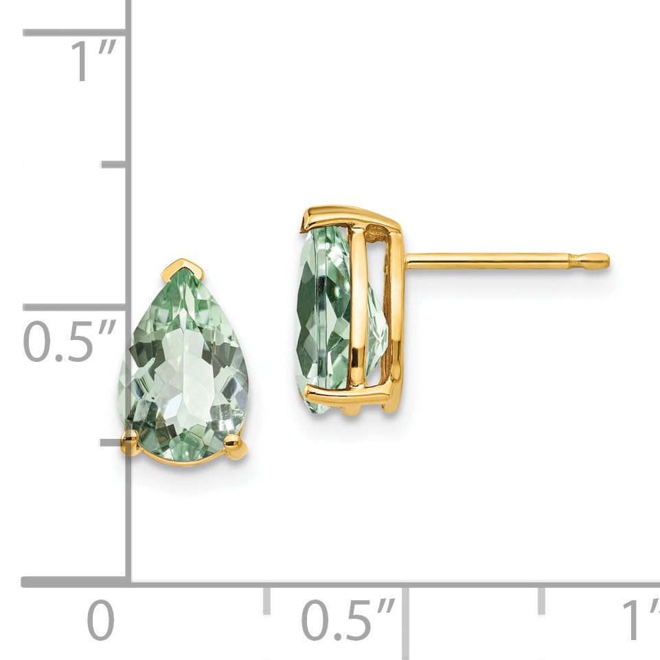 14k 9x6 Pear Green Quartz Earrings