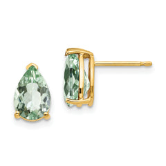 14k 9x6 Pear Green Quartz Earrings