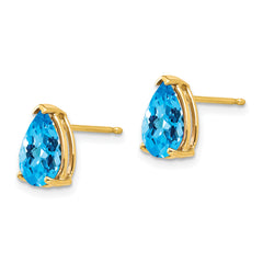 14k 9x6mm Pear Blue Topaz Checker Earrings