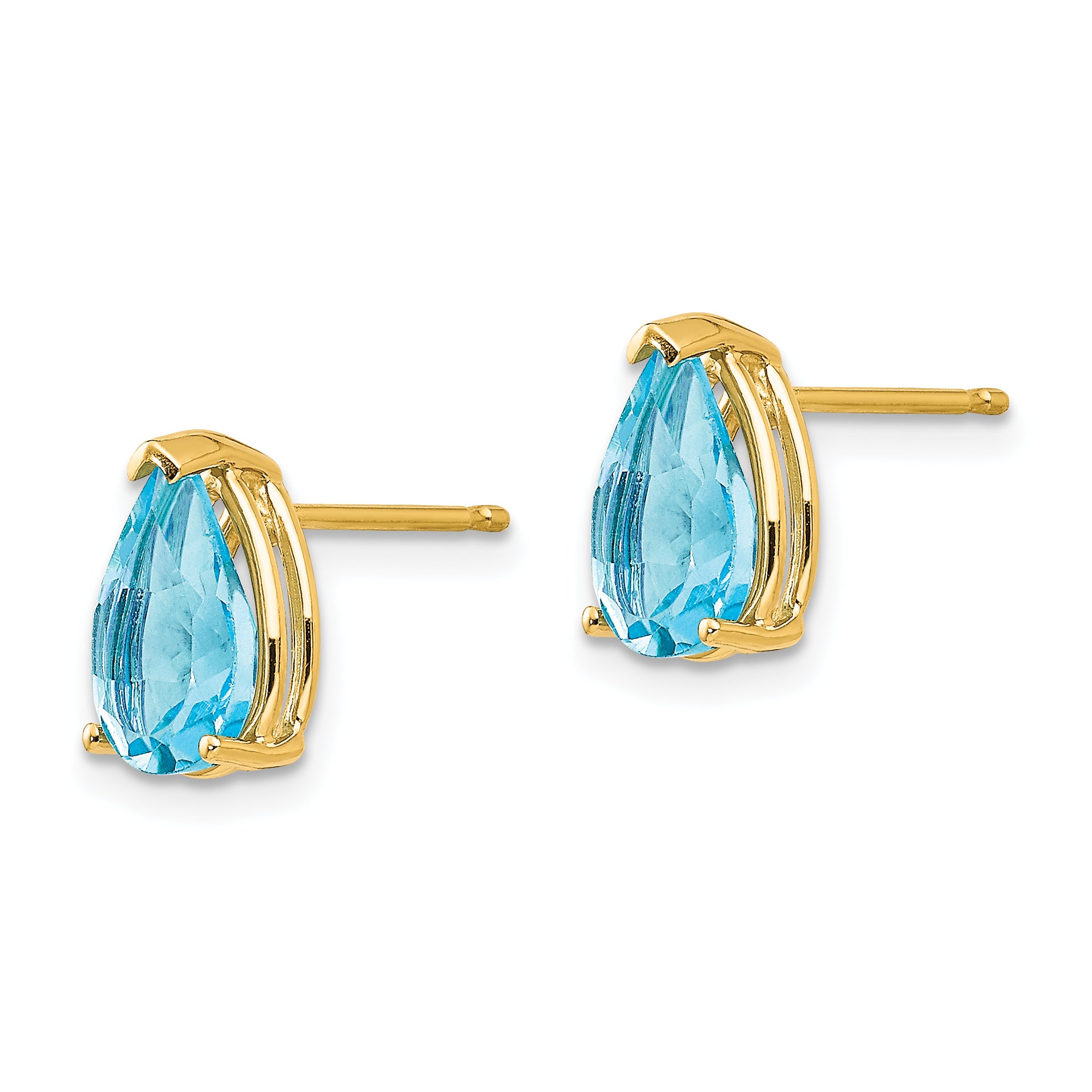 14k 9x6mm Pear Blue Topaz Earrings