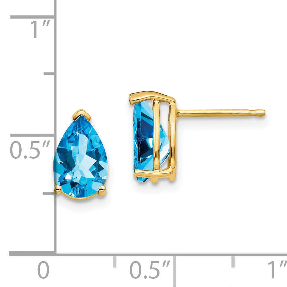 14k 9x6mm Pear Blue Topaz Earrings