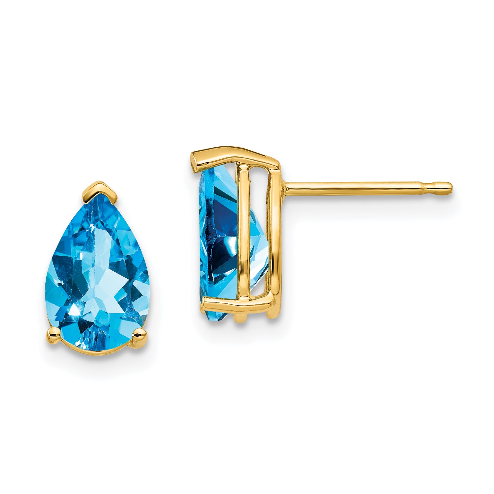 14k 9x6mm Pear Blue Topaz Earrings