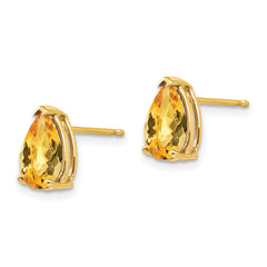 14k 9x6mm Pear Citrine Checker Earrings