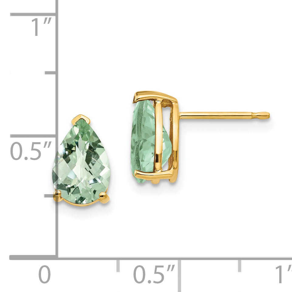 14k 9x6 Pear Checker-Cut Green Quartz Earrings