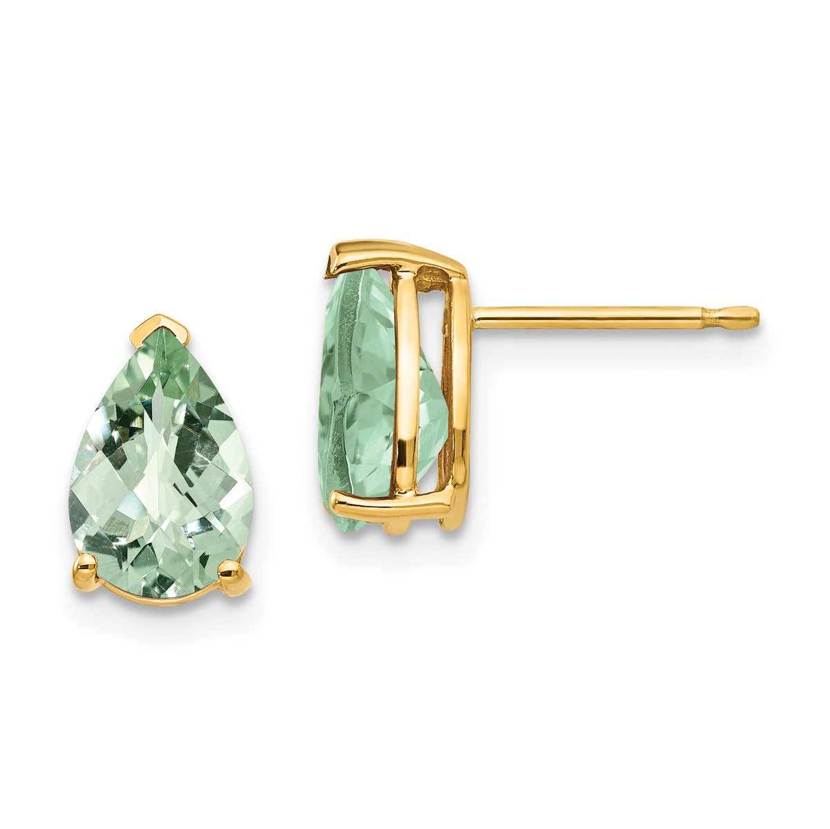 14k 9x6 Pear Checker-Cut Green Quartz Earrings