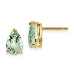 14k 9x6 Pear Checker-Cut Green Quartz Earrings