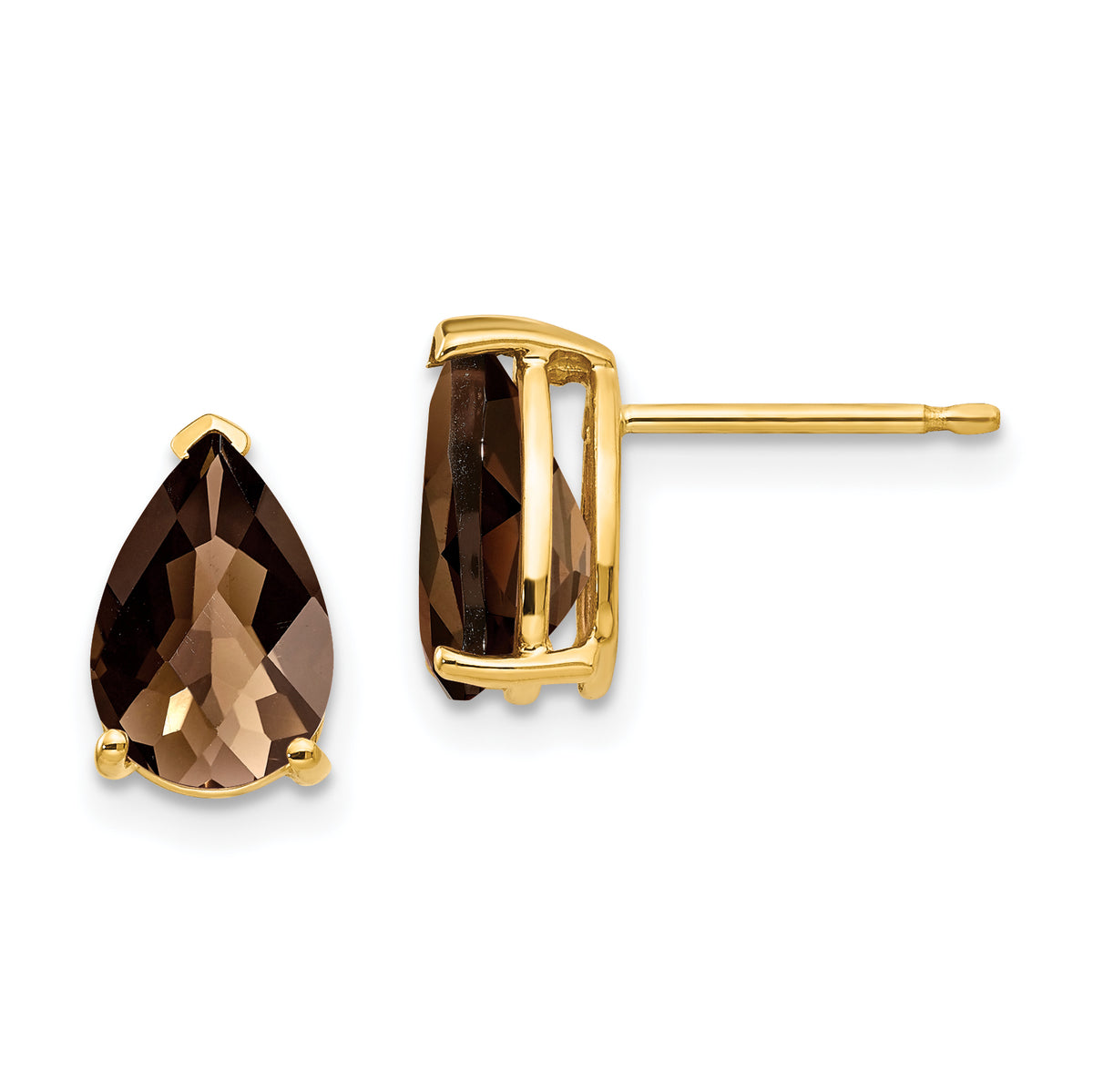 14k 9x6 Pear Checker-Cut Smoky Quartz Earrings