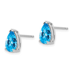 14k White Gold 9x6mm Pear Blue Topaz Checker Earrings