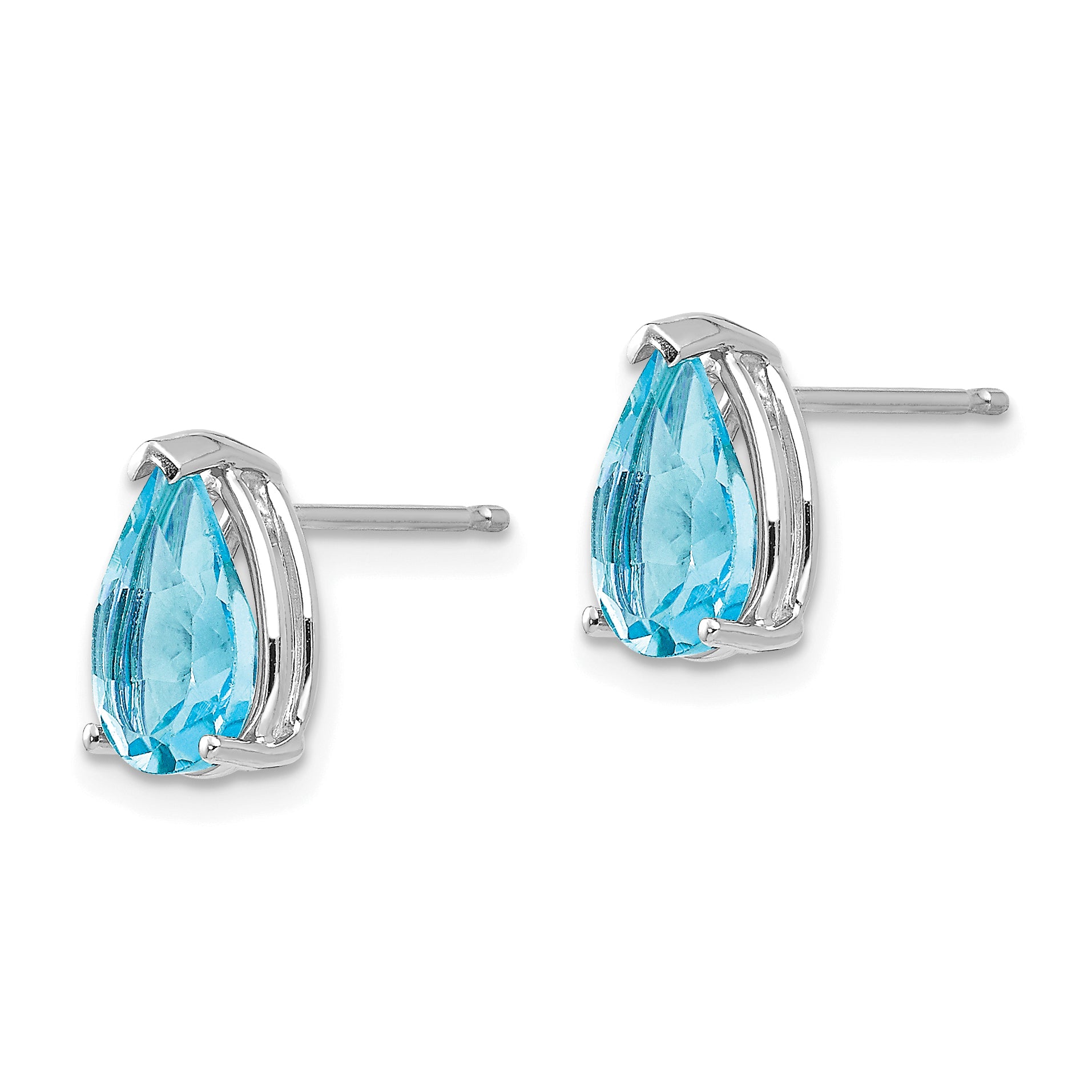 14k White Gold 9x6mm Blue Topaz Earrings