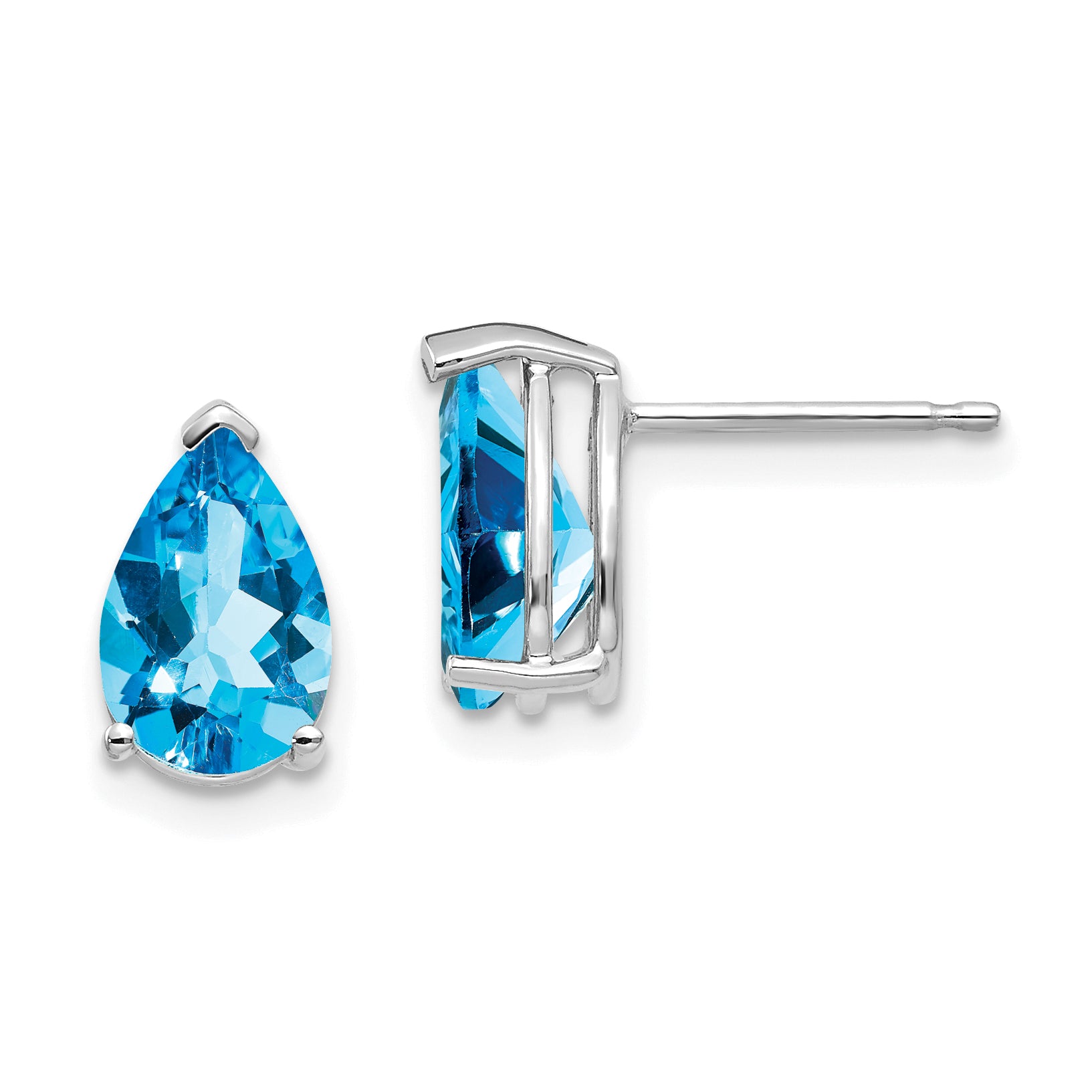 14k White Gold 9x6mm Blue Topaz Earrings