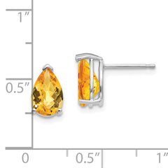 14k White Gold 9x6mm Pear Citrine Checker Earrings