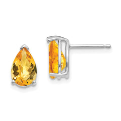 14k White Gold 9x6mm Pear Citrine Checker Earrings