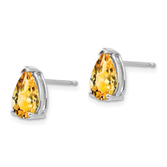 14k White Gold 9x6mm Pear Citrine Earrings