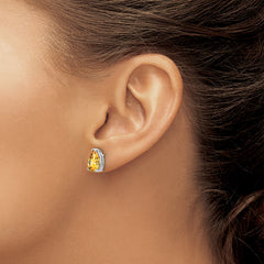 14k White Gold 9x6mm Pear Citrine Earrings