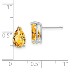 14k White Gold 9x6mm Pear Citrine Earrings